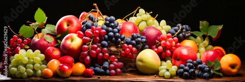 Bunch of fruit sitting on top of wooden table.