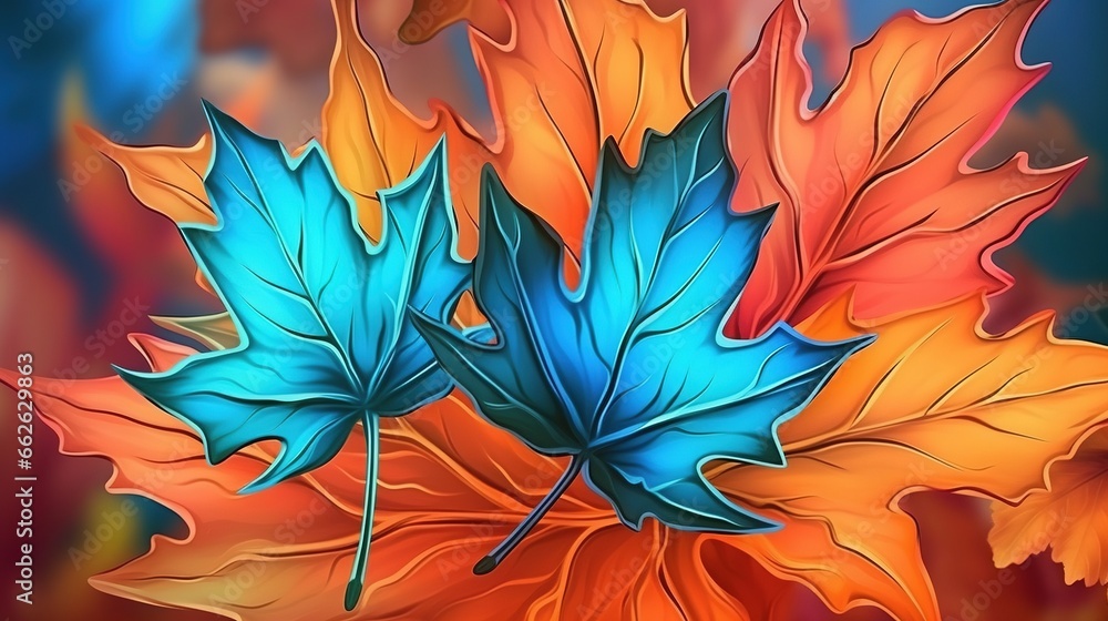 Vibrant autumn maple leaves. Fantasy concept , Illustration painting.