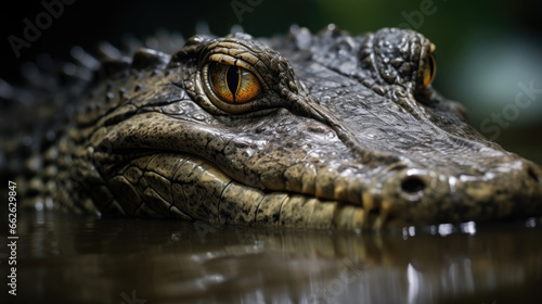 Macro of a crocodile head in a river