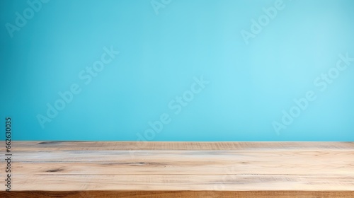 Empty wooden table with green pastel background For displaying or editing products.