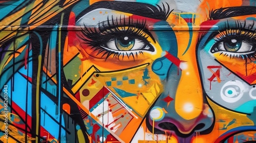 Urban street art, face of a girl. Fantasy concept , Illustration painting.