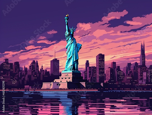 The Statue of Liberty in the USA in the evening lighting
 photo