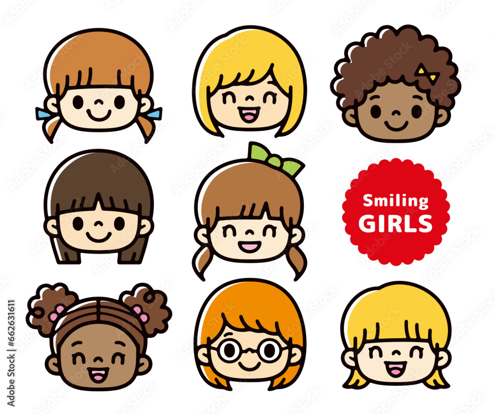 Set of facial icons of girls from different countries Set of facial icons of girls from different countries