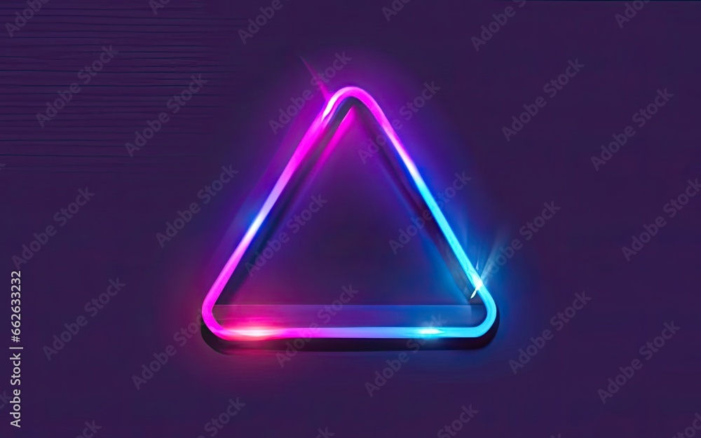 Neon rounded triangle frame with shining effects on dark background with Generative AI. Neon rounded triangle frame with shining effects on dark background with Generative AI.