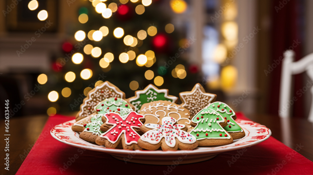 Close up shot of christmas cookies with beautiful decorations  