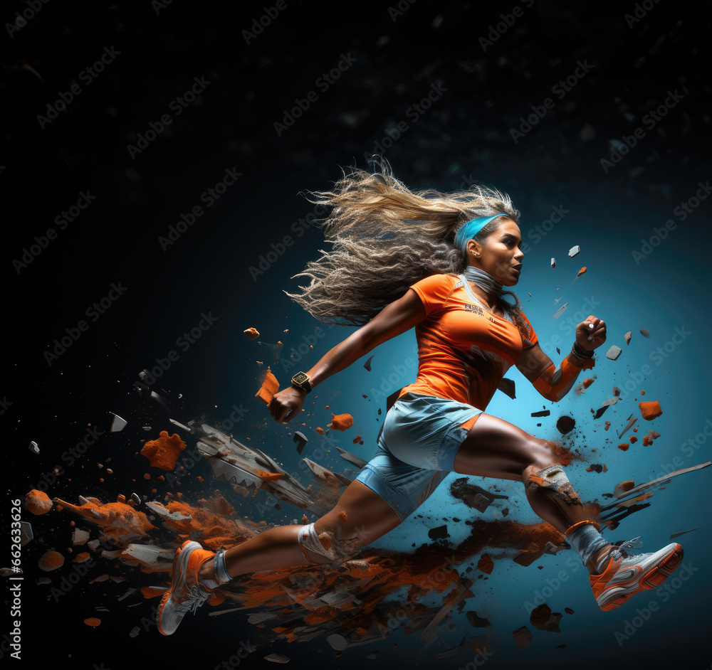 custom made wallpaper toronto digitalGenerative ai illustration of Active and atletic female running