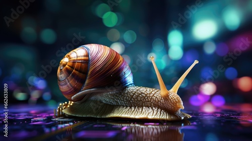 idea of slow economic engine progress using this striking image of a snail surrounded by gears and cogs, signifying the obstacles faced in the business world.