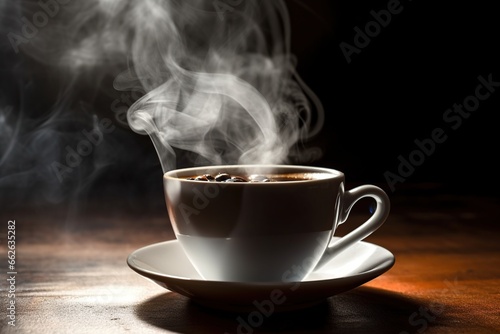 Close-up of steaming hot cup of coffee