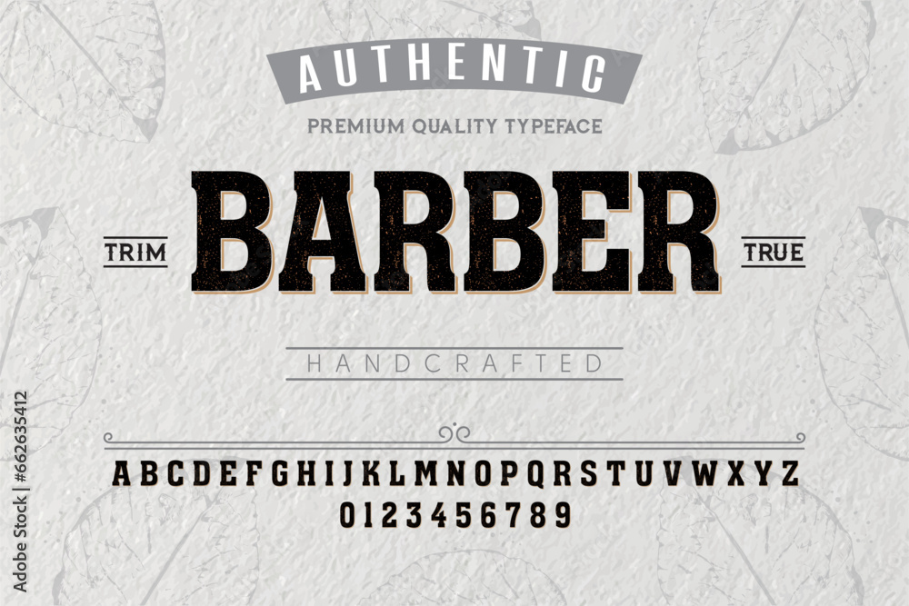 Barber typeface. For labels and different type designs - obrazy, fototapety, plakaty 