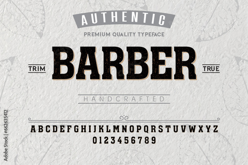 Barber typeface. For labels and different type designs