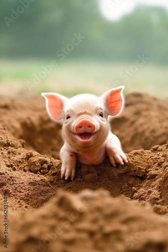 A happy teacup piglet in mud