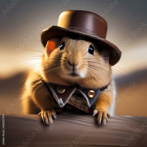 A gerbil in a cowboy outfit, complete with a tiny hat and a lasso5