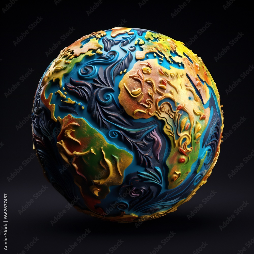 Super detailed vibrant planet earth globe on dark black background Generative AI Super detailed vibrant planet earth globe on dark black background Generative AI