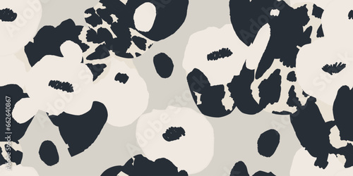 Minimal abstract floral print with leopard skin. Contemporary seamless pattern. Hand drawn unique print.
