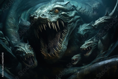 Ancient sea serpents  guardians of hidden treasures beneath the ocean depths - Generative AI