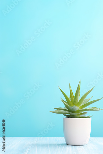 minimalistic blue background with succulents  with empty copy space