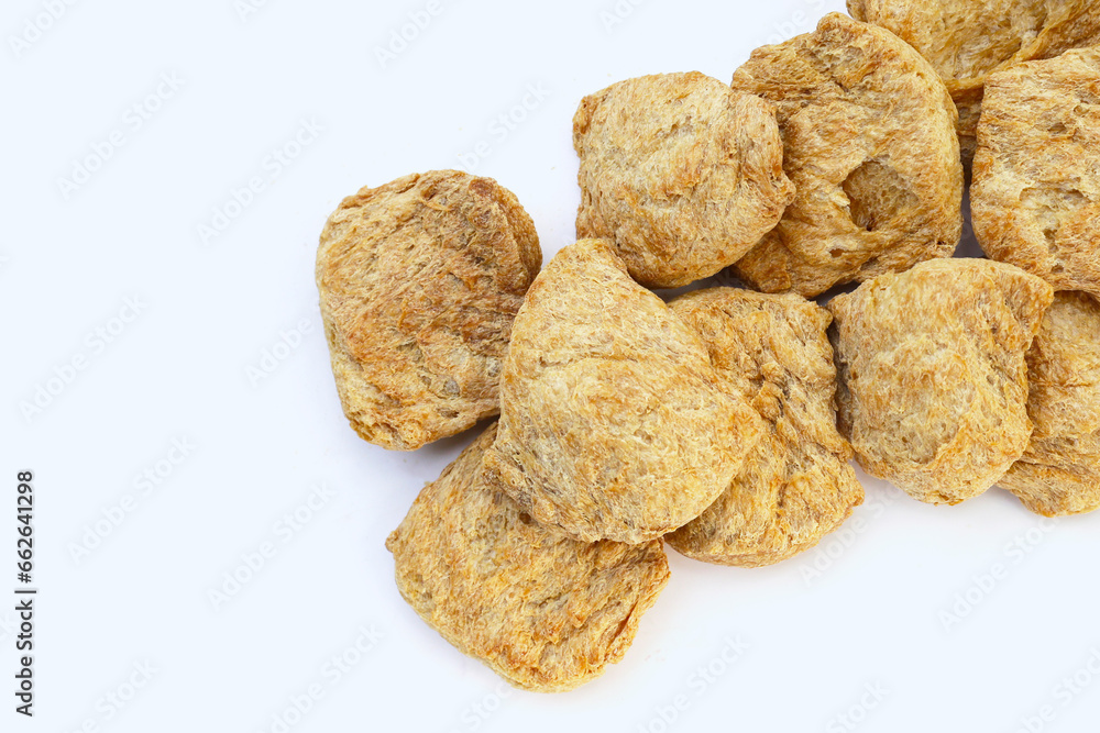 Textured soy protein on white background. Textured soy protein on white background.