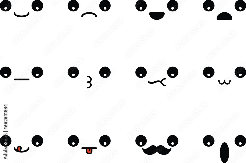 Collection of cartoon character faces in different emotions. Cute