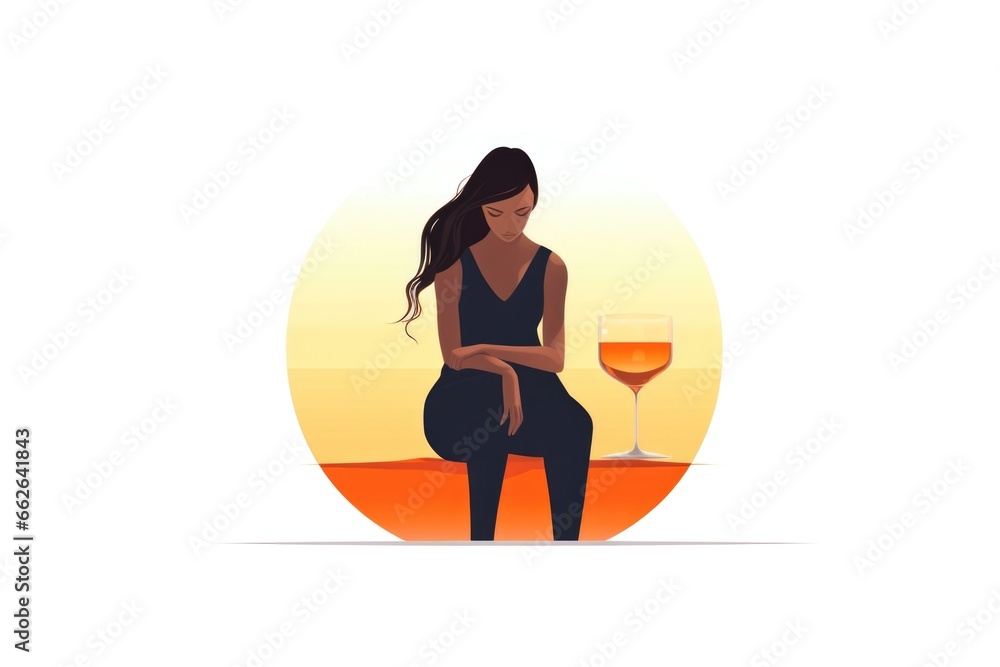 Woman having problems with alcohol. flat illustration. Alcohol abuse concept.