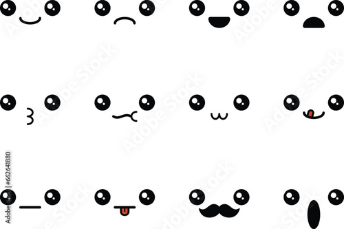 Collection of cartoon character faces in different emotions. Cute cartoon face sticker