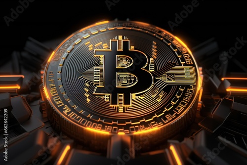 Vibrant gold bitcoin logo, 3d illustration Generative AI