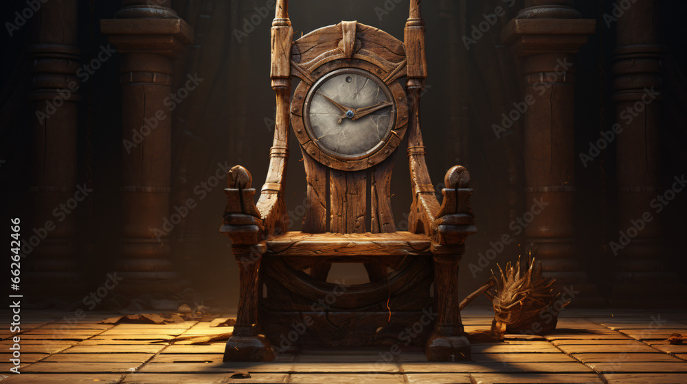 Throne old wood ancient hourglass - obrazy, fototapety, plakaty 