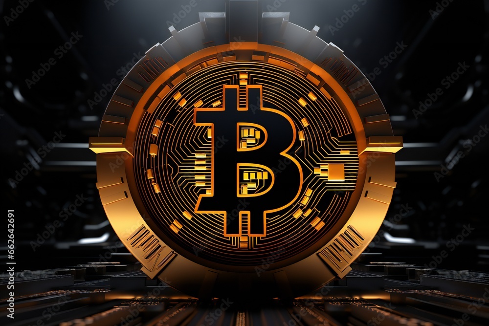Vibrant gold bitcoin logo, 3d illustration Generative AI Vibrant gold bitcoin logo, 3d illustration Generative AI