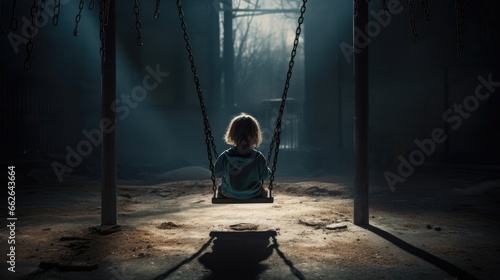 Raise awareness about the plight of abandoned children through a powerful visual of the girl on the swing swings and a child's shadow. Advocate for adoption and child support programs © pvl0707