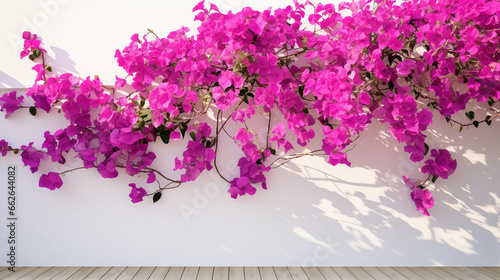 Blooming red bougainvillea flowers in Santorini island island, Greece, floral, nature, vibrant, picturesque, Mediterranean, summer, travel, 