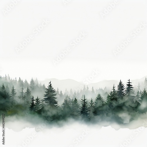 White Background  Beautiful forest  minimalist style Generative AI