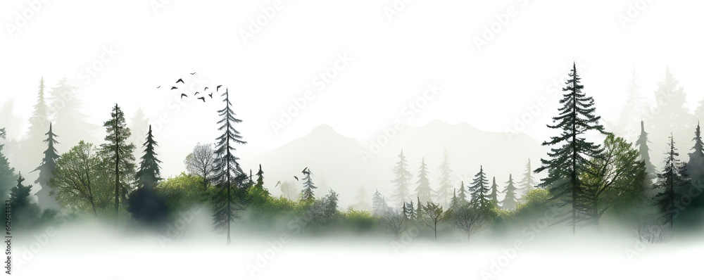 White Background, Beautiful forest, minimalist style Generative AI - obrazy, fototapety, plakaty 