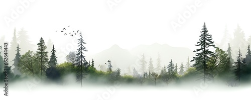 White Background, Beautiful forest, minimalist style Generative AI photo