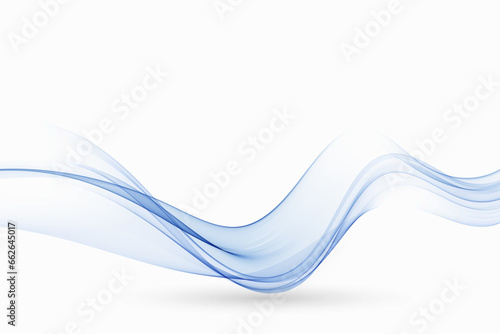 Wavy abstract flow of blue transparent lines on a white background.