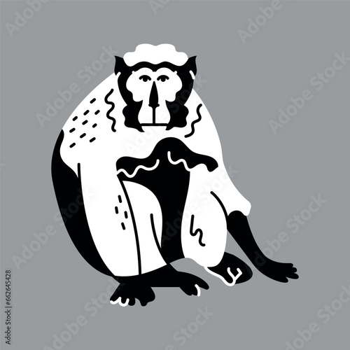 Hand drawn macaque color concept. Children's character.