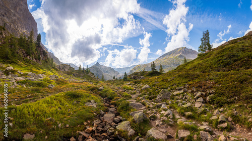 mountain landscape, path with sky