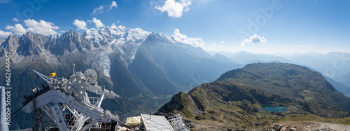 view from the top of mountain with cable car and mont blanc