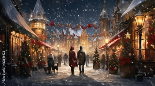 A romantic couple walks through Christmas fair © Daniel