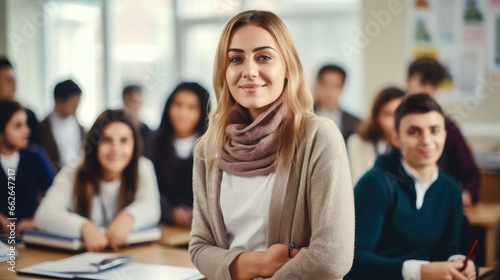 Teacher and students in the background