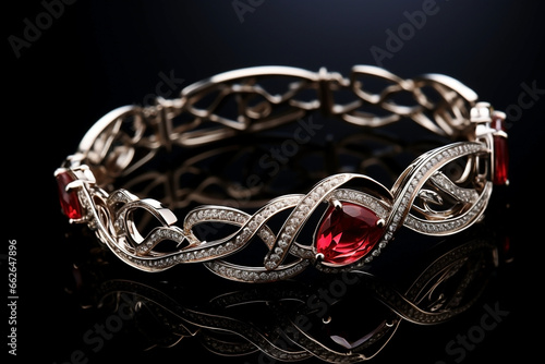 white gold ring with red gems