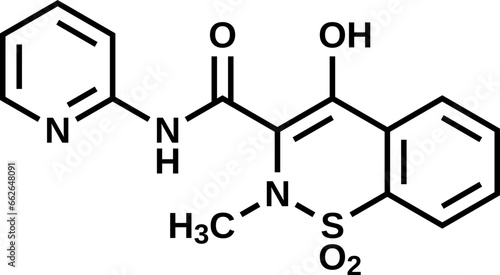 Piroxicam structural formula, vector illustration 