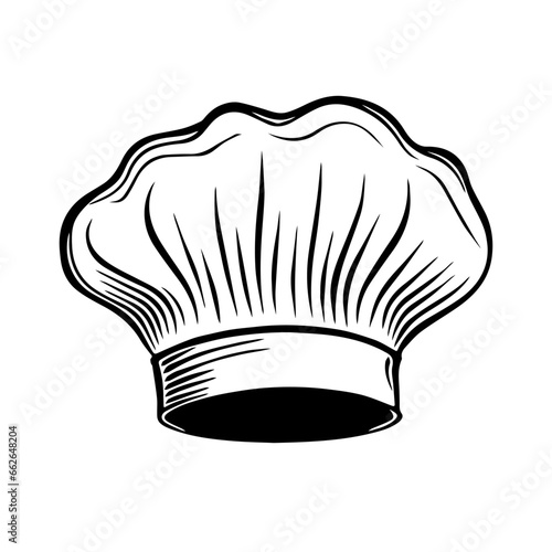 Chef hat icon. Drawing chef hat in flat design. Black icon of chef cap.