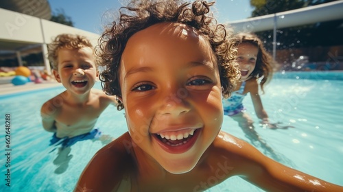Children enjoying a fun day in the swimming pool