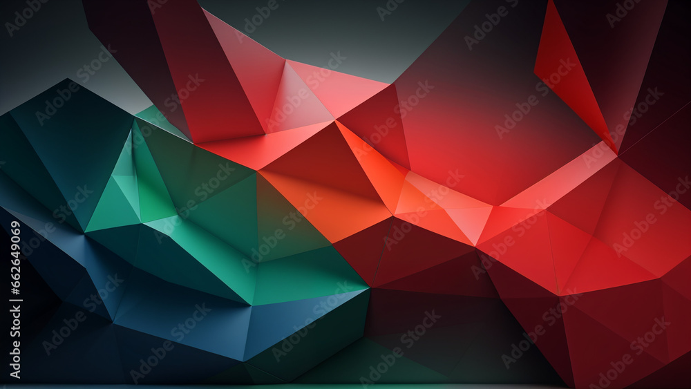 Abstraction - curved lines, broken figures, red and green colors, 3D graphics, hard light, ai generated. Abstraction - curved lines, broken figures, red and green colors, 3D graphics, hard light, ai generated.