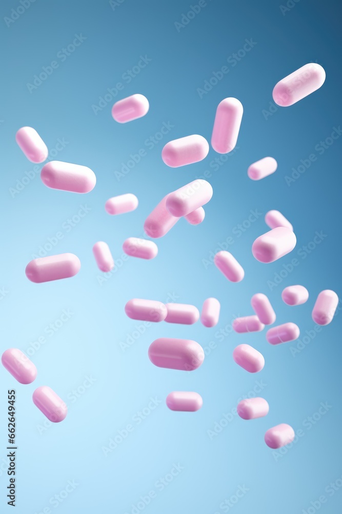 flying pill tablet capsule on blue background. levitation medicine. flying pill tablet capsule on blue background. levitation medicine.