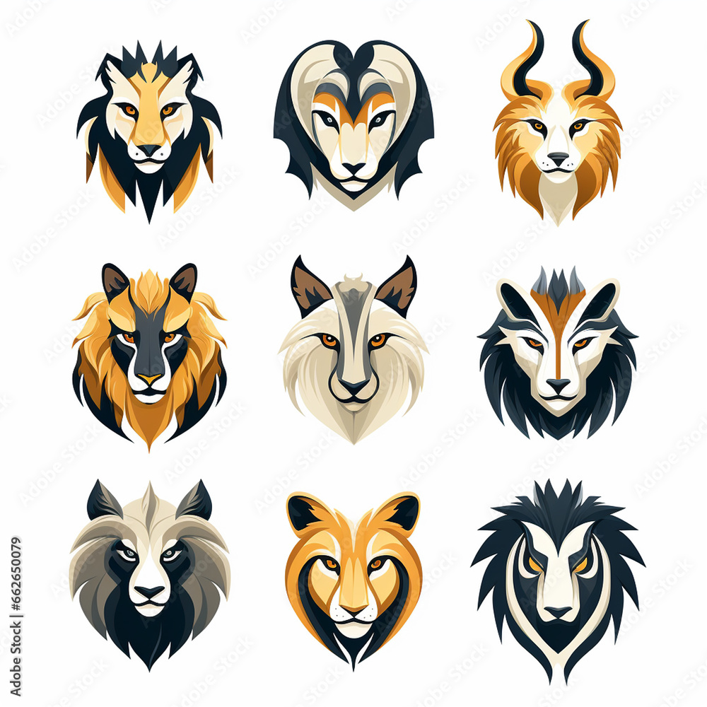 Obraz premium Lion head vector icon set. Lion head vector icon set.