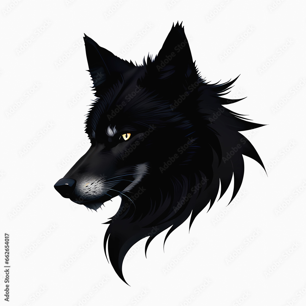 Fototapeta premium Drawing of a Black Wolf on a white background. Stylized logo, tattoo, black and white
