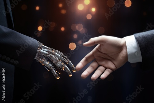 Handshake Robot and human. Modern technologies. © dashtik