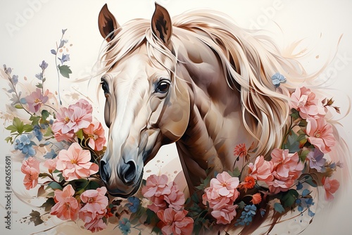 Horse with Floral Details Acrylic Painting