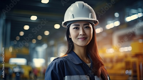 Portrait of an asian female engineer working in a factory © Farnaces