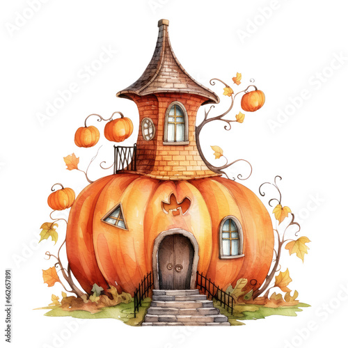 watercolor autumn pumpkin house clipart © JR BEE